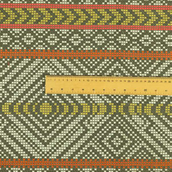 Horizontal Striped Geometric Pattern Brown White Orange Pink Red Colour Upholstery Fabric JO-1211 - Made To Measure Curtains