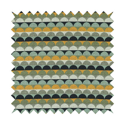 Blue Green Orange White Colour Rounded Horizontal Pattern Chenille Upholstery Fabric JO-1214