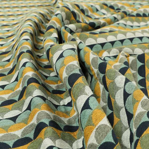 Blue Green Orange White Colour Rounded Horizontal Pattern Chenille Upholstery Fabric JO-1214 - Made To Measure Curtains