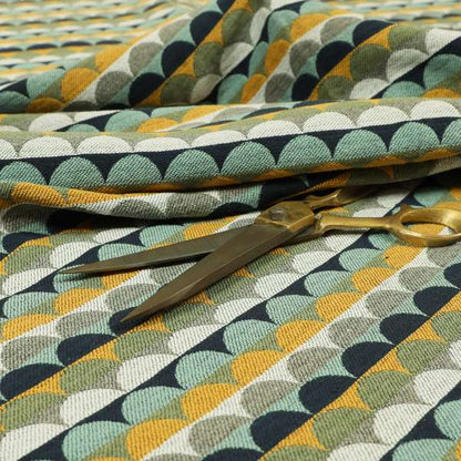 Blue Green Orange White Colour Rounded Horizontal Pattern Chenille Upholstery Fabric JO-1214 - Roman Blinds