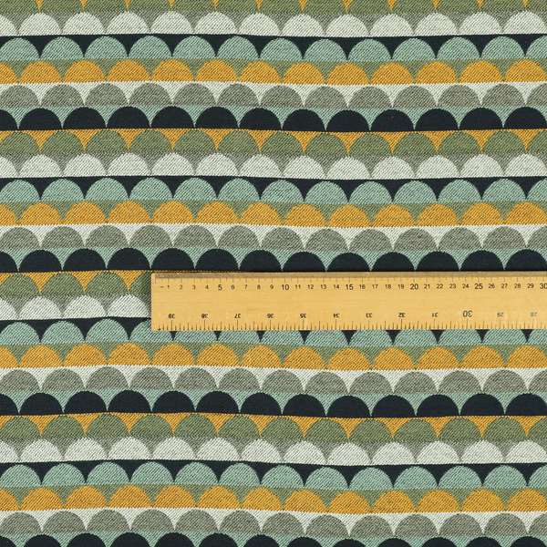 Blue Green Orange White Colour Rounded Horizontal Pattern Chenille Upholstery Fabric JO-1214