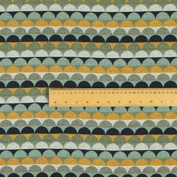 Blue Green Orange White Colour Rounded Horizontal Pattern Chenille Upholstery Fabric JO-1214 - Made To Measure Curtains