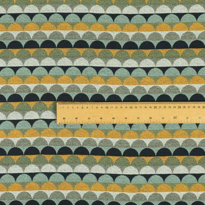 Blue Green Orange White Colour Rounded Horizontal Pattern Chenille Upholstery Fabric JO-1214 - Made To Measure Curtains