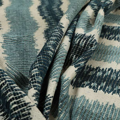 Blue Grey Colour Vertical Striped Pattern Soft Chenille Upholstery Fabric JO-1215 - Made To Measure Curtains