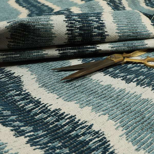 Blue Grey Colour Vertical Striped Pattern Soft Chenille Upholstery Fabric JO-1215 - Roman Blinds