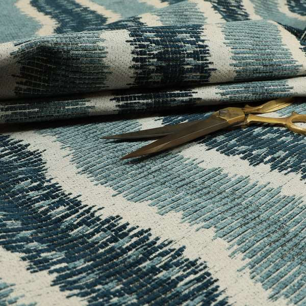 Blue Grey Colour Vertical Striped Pattern Soft Chenille Upholstery Fabric JO-1215 - Handmade Cushions