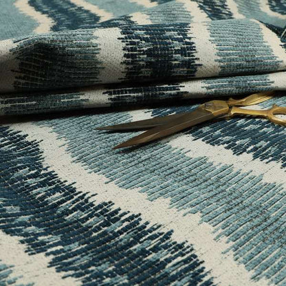 Blue Grey Colour Vertical Striped Pattern Soft Chenille Upholstery Fabric JO-1215 - Made To Measure Curtains