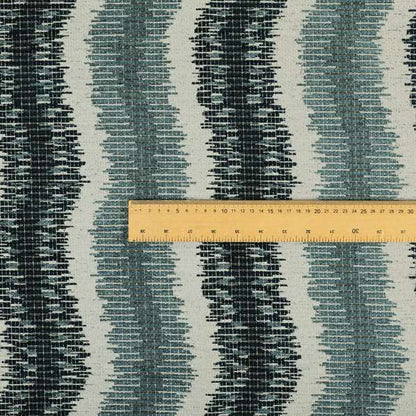 Blue Grey Colour Vertical Striped Pattern Soft Chenille Upholstery Fabric JO-1215 - Roman Blinds