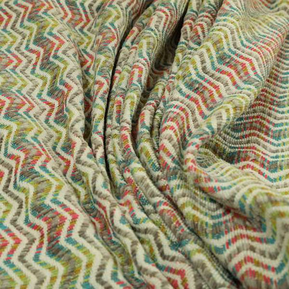 Multicoloured With Grey Main Colour Vertically Striped Chenille Furnishing Fabric JO-1217 - Handmade Cushions