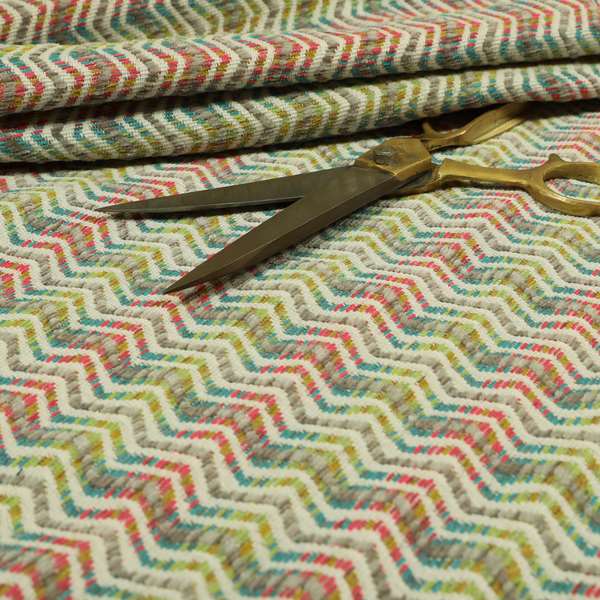 Multicoloured With Grey Main Colour Vertically Striped Chenille Furnishing Fabric JO-1217 - Roman Blinds
