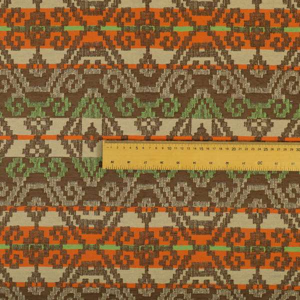 Brown Orange Green Colour Tribal Kilim Pattern Striped Chenille Furnishing Fabric JO-1218