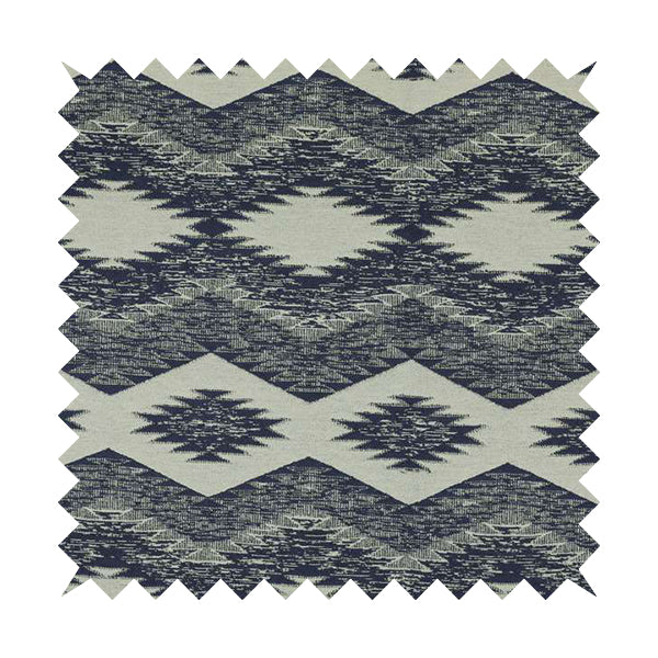 Blue White Silver Colour In Out Kilim Inspired Pattern Chenille Upholstery Fabric JO-1219 - Made To Measure Curtains