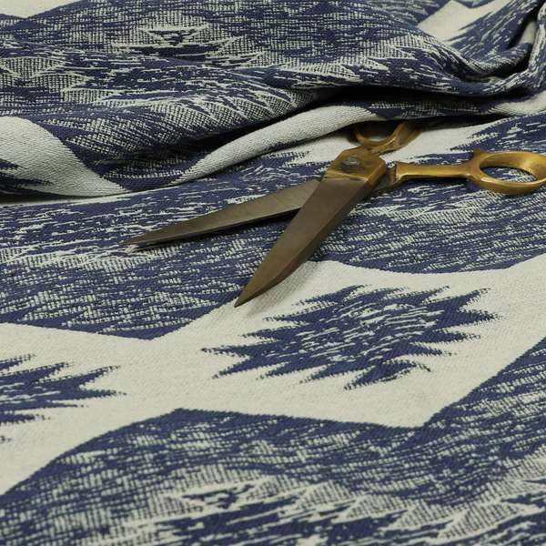 Blue White Silver Colour In Out Kilim Inspired Pattern Chenille Upholstery Fabric JO-1219 - Handmade Cushions