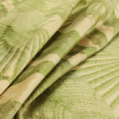 Jungle Floral Pattern Velvet Material Green Beige Upholstery Fabric JO-1220 - Made To Measure Curtains