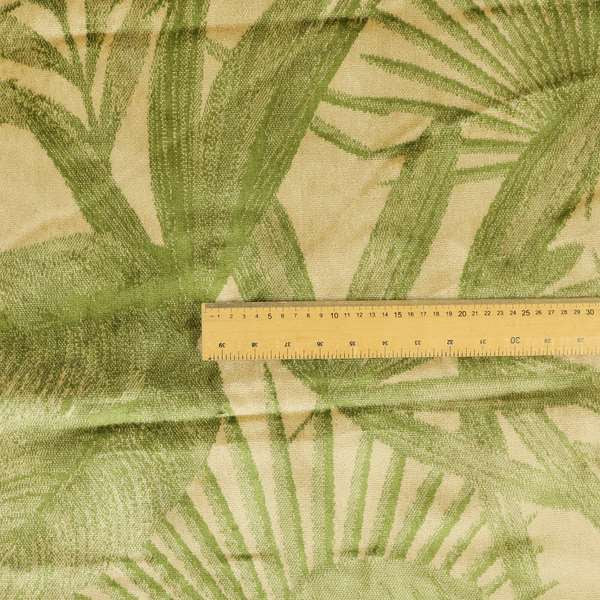 Jungle Floral Pattern Velvet Material Green Beige Upholstery Fabric JO-1220 - Made To Measure Curtains