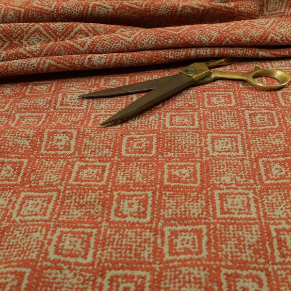 Terracotta Red Colour Tribal Theme Pattern Chenille Upholstery Fabrics JO-1221 - Roman Blinds