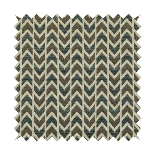 Chevron Striped Geometric Pattern In Brown Blue Colour Upholstery Fabric JO-1222 - Made To Measure Curtains