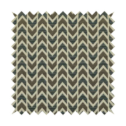 Chevron Striped Geometric Pattern In Brown Blue Colour Upholstery Fabric JO-1222 - Made To Measure Curtains