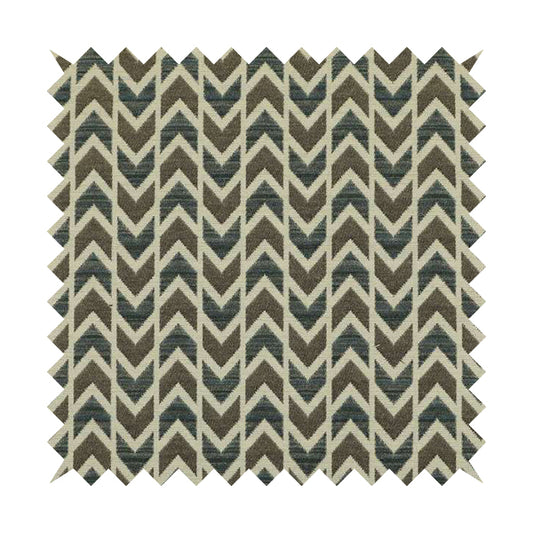 Chevron Striped Geometric Pattern In Brown Blue Colour Upholstery Fabric JO-1222