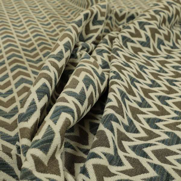 Chevron Striped Geometric Pattern In Brown Blue Colour Upholstery Fabric JO-1222 - Roman Blinds