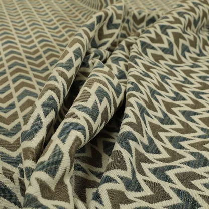 Chevron Striped Geometric Pattern In Brown Blue Colour Upholstery Fabric JO-1222 - Made To Measure Curtains