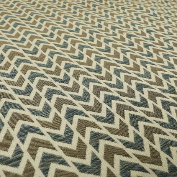 Chevron Striped Geometric Pattern In Brown Blue Colour Upholstery Fabric JO-1222 - Handmade Cushions