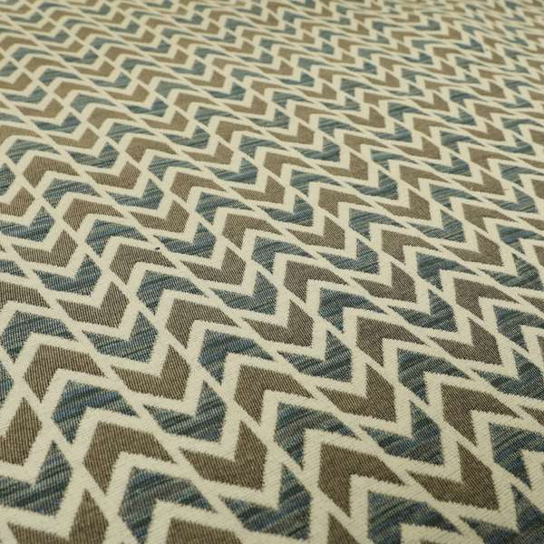 Chevron Striped Geometric Pattern In Brown Blue Colour Upholstery Fabric JO-1222 - Made To Measure Curtains