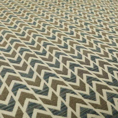 Chevron Striped Geometric Pattern In Brown Blue Colour Upholstery Fabric JO-1222 - Made To Measure Curtains