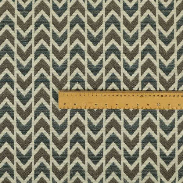 Chevron Striped Geometric Pattern In Brown Blue Colour Upholstery Fabric JO-1222 - Roman Blinds