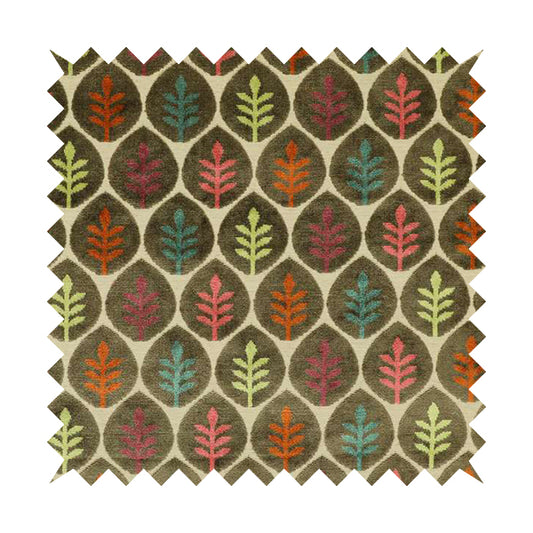 Leaf Inspired Floral Pattern Velvet Material Brown Pink Orange Teal Colour Upholstery Fabric JO-1224