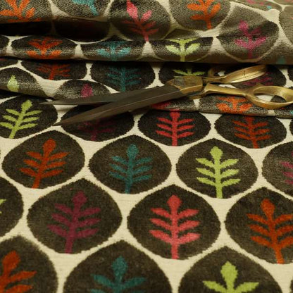 Leaf Inspired Floral Pattern Velvet Material Brown Pink Orange Teal Colour Upholstery Fabric JO-1224 - Made To Measure Curtains