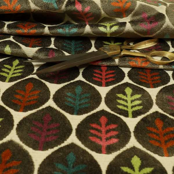 Leaf Inspired Floral Pattern Velvet Material Brown Pink Orange Teal Colour Upholstery Fabric JO-1224 - Handmade Cushions