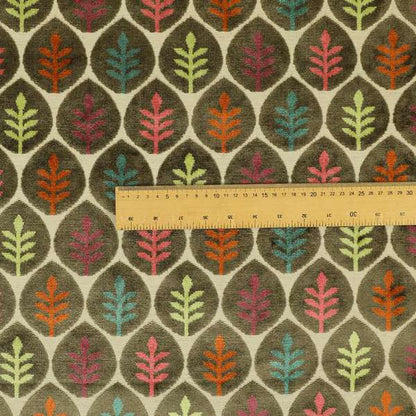 Leaf Inspired Floral Pattern Velvet Material Brown Pink Orange Teal Colour Upholstery Fabric JO-1224 - Handmade Cushions