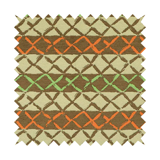 Brown Orange Green Colour Inspired Kilim Pattern Striped Chenille Furnishing Fabric JO-1225