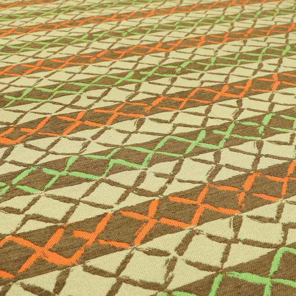 Brown Orange Green Colour Inspired Kilim Pattern Striped Chenille Furnishing Fabric JO-1225 - Handmade Cushions