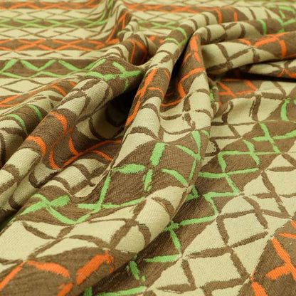 Brown Orange Green Colour Inspired Kilim Pattern Striped Chenille Furnishing Fabric JO-1225 - Made To Measure Curtains