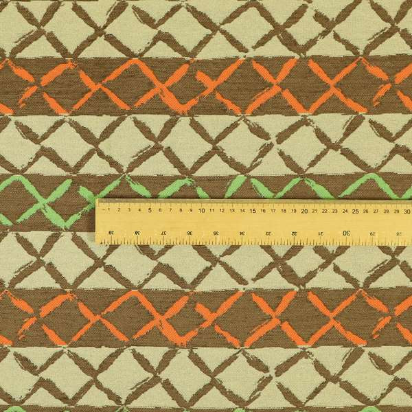 Brown Orange Green Colour Inspired Kilim Pattern Striped Chenille Furnishing Fabric JO-1225 - Made To Measure Curtains