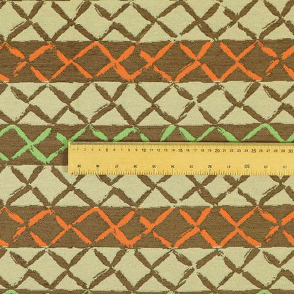 Brown Orange Green Colour Inspired Kilim Pattern Striped Chenille Furnishing Fabric JO-1225 - Made To Measure Curtains