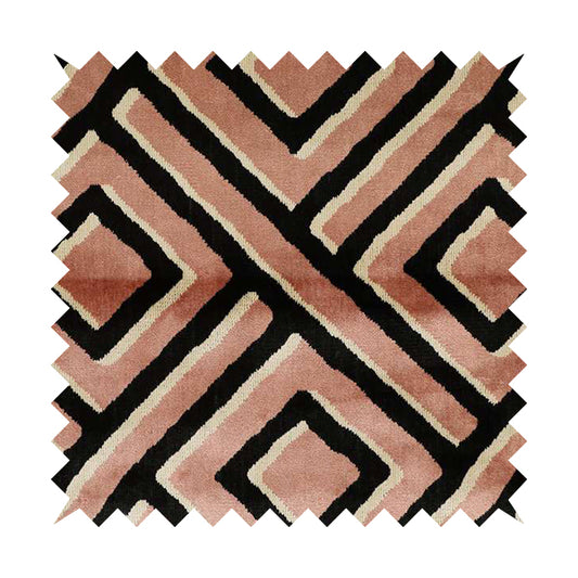 Pink Black Cream Colour Geometric Pattern Soft Velvet Upholstery Fabric JO-1227