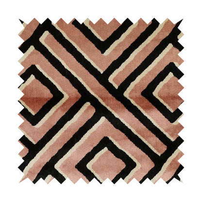 Pink Black Cream Colour Geometric Pattern Soft Velvet Upholstery Fabric JO-1227 - Handmade Cushions