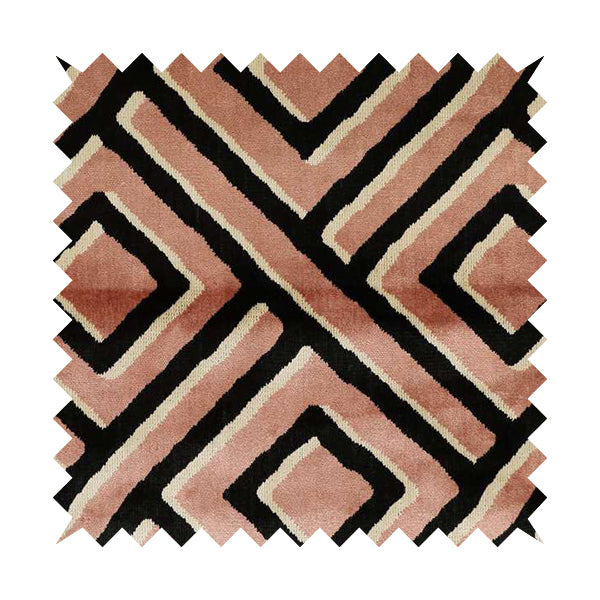 Pink Black Cream Colour Geometric Pattern Soft Velvet Upholstery Fabric JO-1227 - Made To Measure Curtains