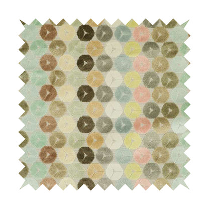 Multicoloured Pink Brown Pastel Effect Geometric Round Pattern Velvet Upholstery Fabric JO-1231 - Made To Measure Curtains