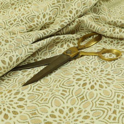 Uniformed Medallion Pattern Theme Beige Colour Pattern Chenille Jacquard Fabric JO-1236 - Made To Measure Curtains