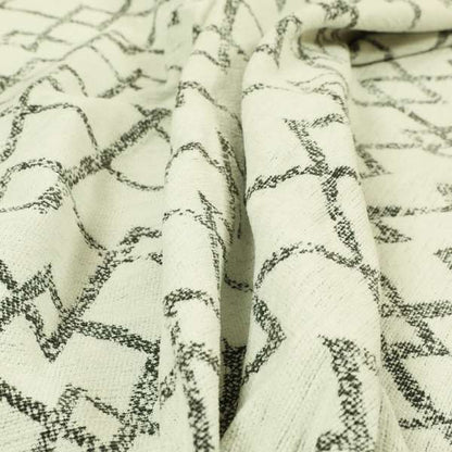 White Black Colour Geometric Pattern Chenille Upholstery Fabric JO-1238 - Roman Blinds