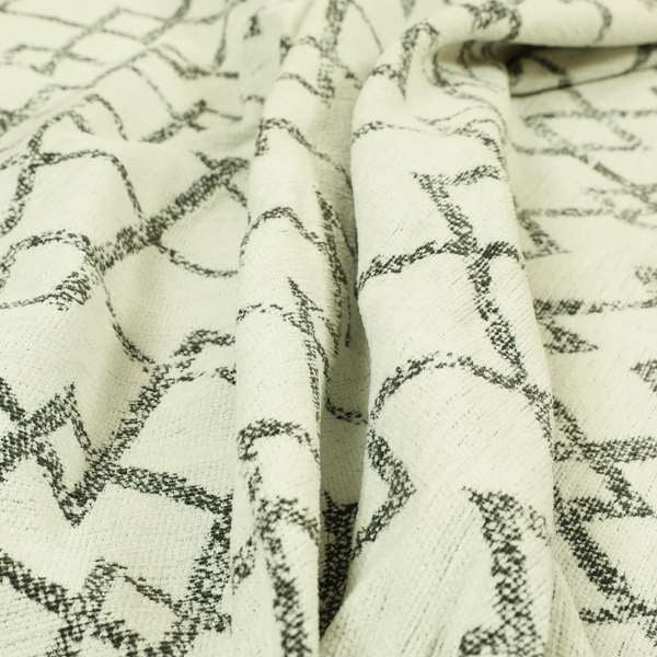 White Black Colour Geometric Pattern Chenille Upholstery Fabric JO-1238 - Made To Measure Curtains