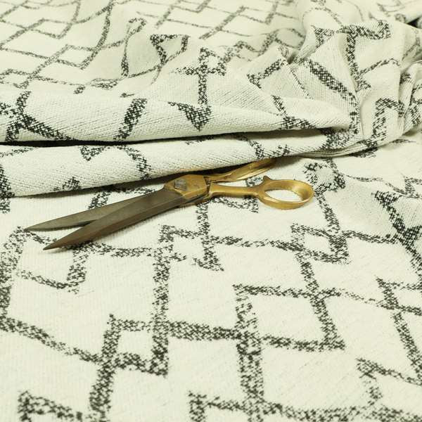 White Black Colour Geometric Pattern Chenille Upholstery Fabric JO-1238 - Made To Measure Curtains