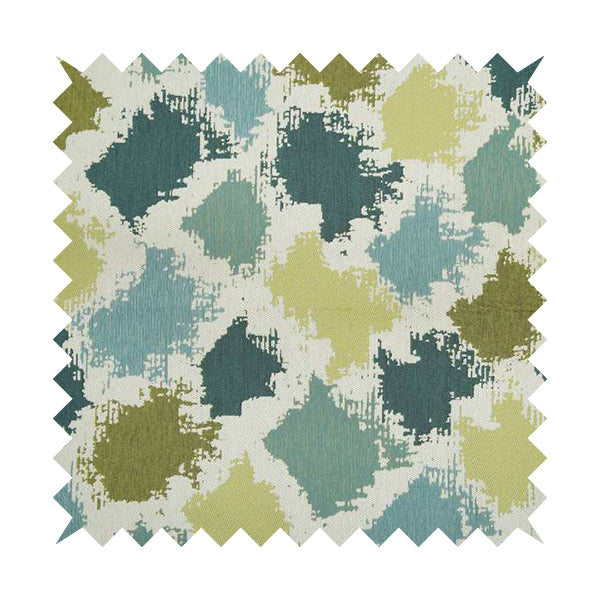 White Green Blue Colours Paint Splotch Inspired Pattern Soft Chenille Upholstery Fabric JO-124 - Roman Blinds