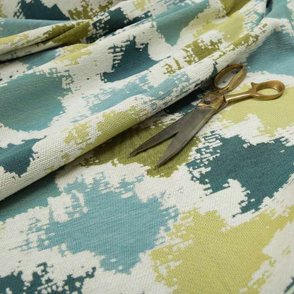 White Green Blue Colours Paint Splotch Inspired Pattern Soft Chenille Upholstery Fabric JO-124 - Made To Measure Curtains