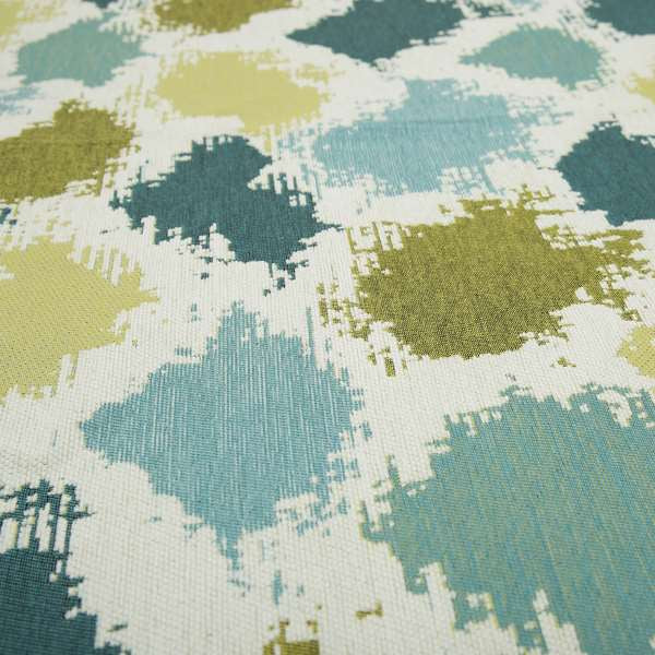 White Green Blue Colours Paint Splotch Inspired Pattern Soft Chenille Upholstery Fabric JO-124 - Made To Measure Curtains