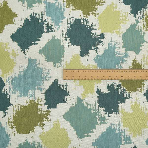 White Green Blue Colours Paint Splotch Inspired Pattern Soft Chenille Upholstery Fabric JO-124 - Made To Measure Curtains